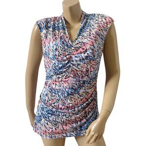 ALYX Womens Size Large Sleeveless Ruched V Neck Retro Tribal Pattern Shirt Top
